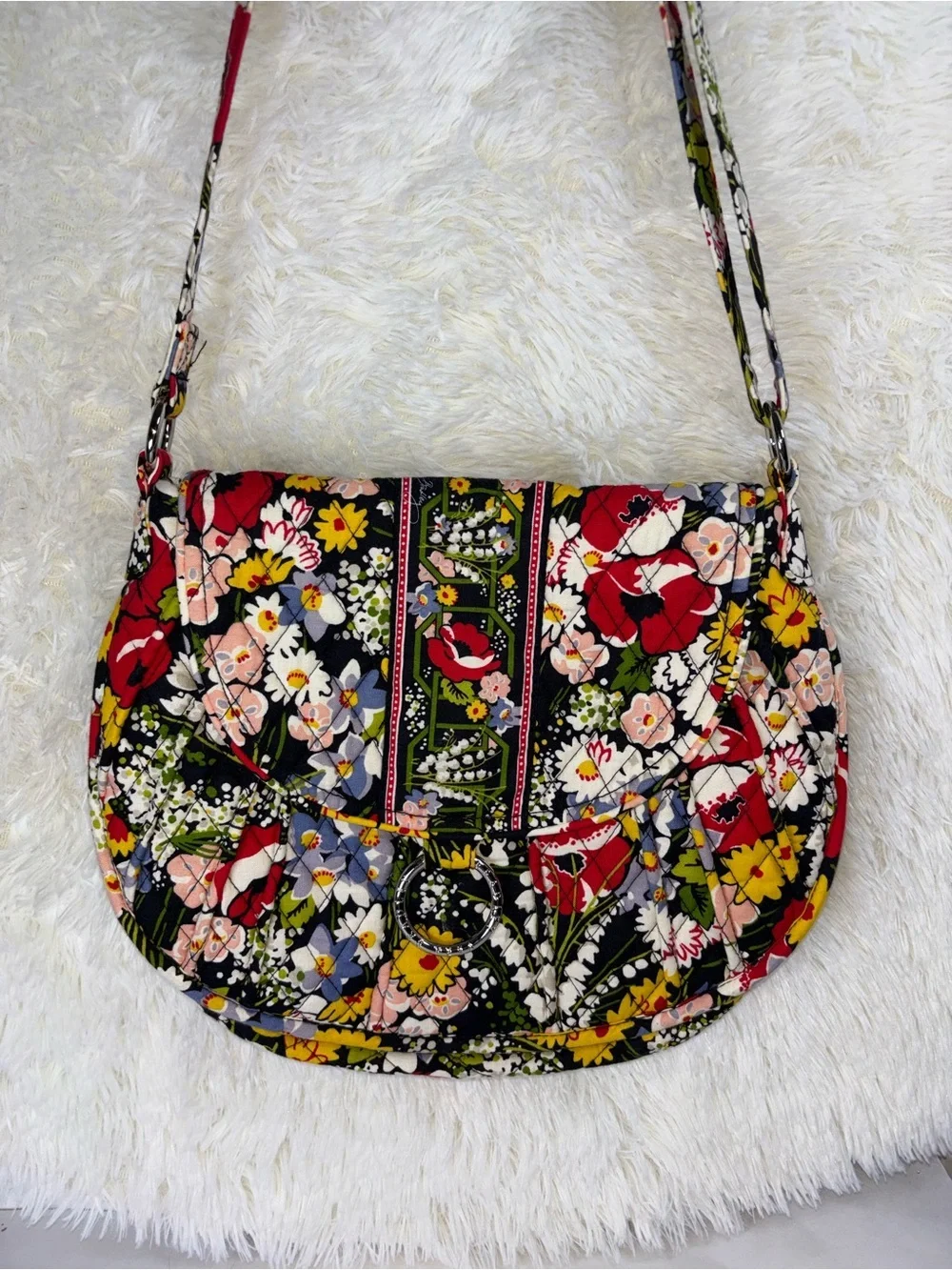 Vera Bradley Floral Quilted Crossbody Bag in Black Multi